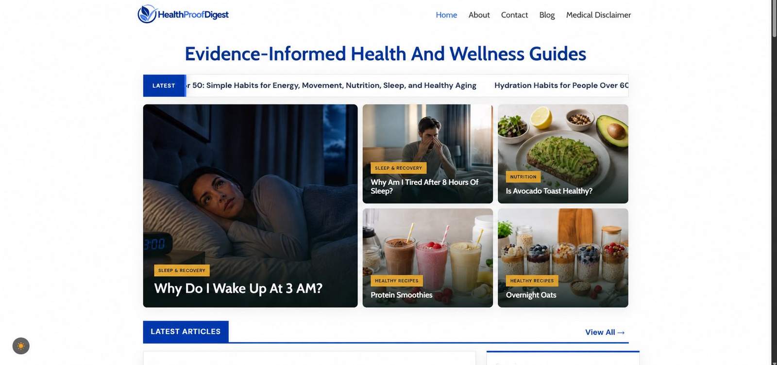 Health Proof Digest ana sayfa tasarımı