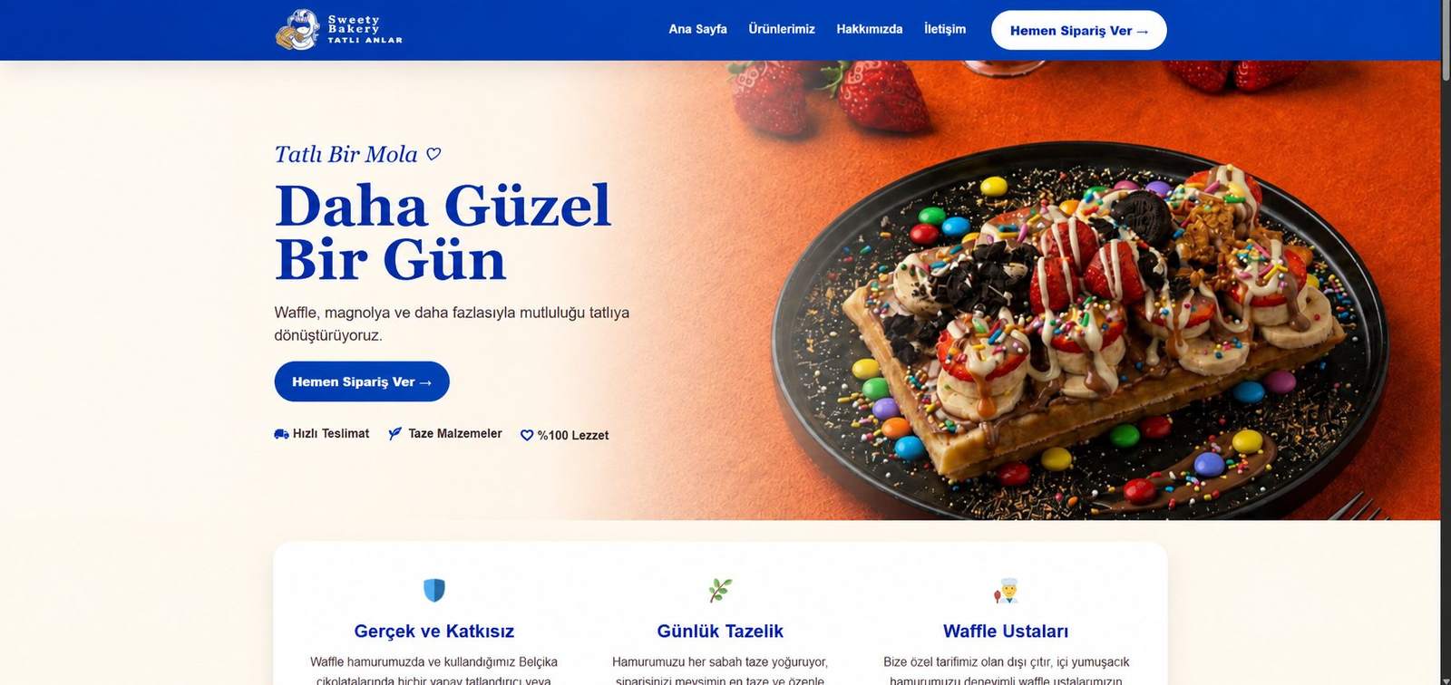Sweety Bakery ana sayfa tasarımı