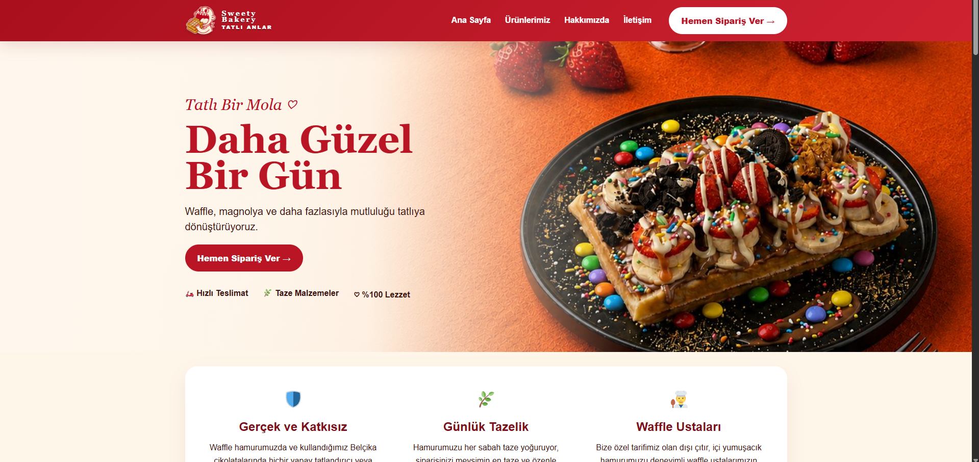 Sweety Bakery web sitesi ana sayfa tasarımı